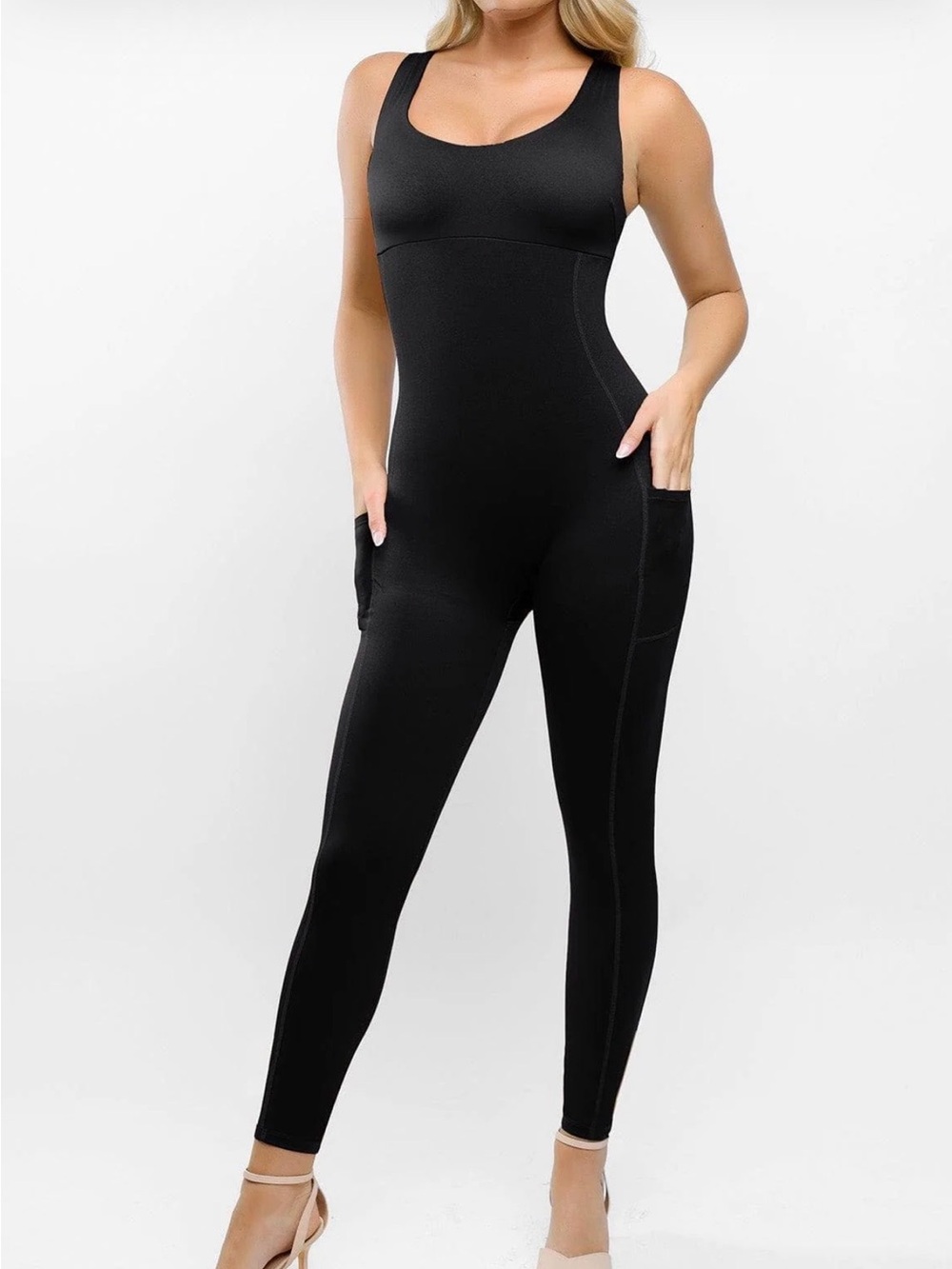 popilush Black Sculpting Jumpsuit with Pockets 3x NWT